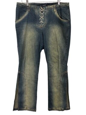 Vintage Y2k Revolt Low Rise Lace Front Flare Leg Side Slit Jeans Size 18
